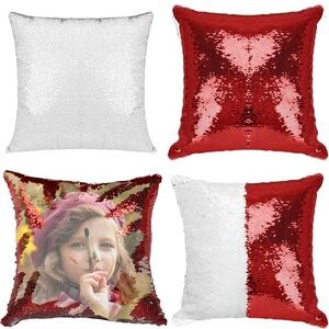 NWT‎ 4Pc Red & White Sublimation Reversible Sequin Pillow Covers